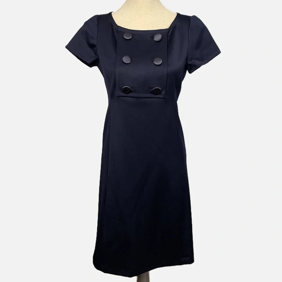 J. Crew Dresses & Skirts - J. Crew Midi Sheath Dress Silk Lined Navy Blue Wool Sz 2 Short Sleeve New
